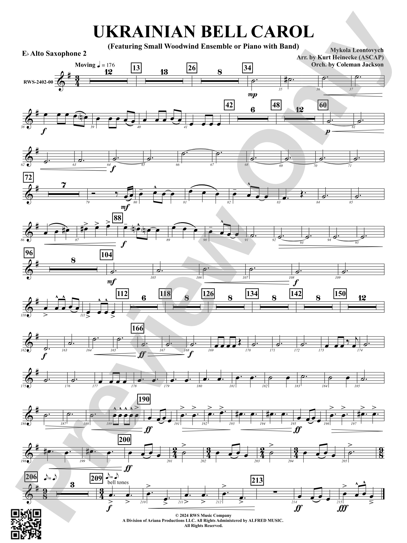 Ukrainian Bell Carol (Featuring a Small Woodwind Ensemble or Piano with Band): 2nd E-flat Alto Saxophone