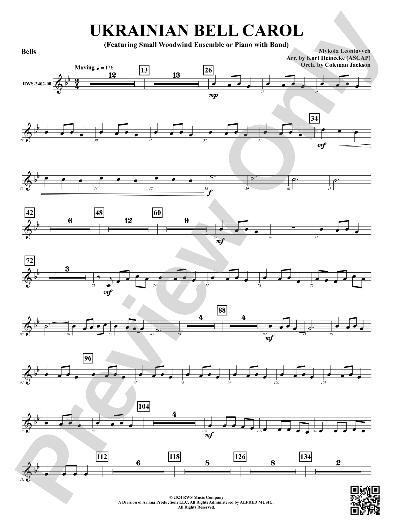 Ukrainian Bell Carol (Featuring a Small Woodwind Ensemble or Piano with Band): Bells