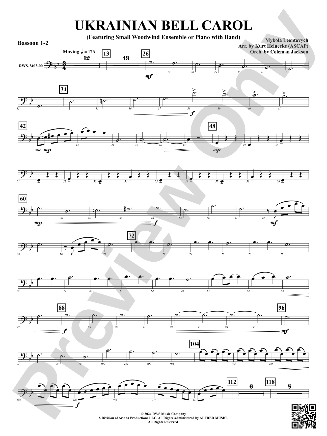 Ukrainian Bell Carol (Featuring a Small Woodwind Ensemble or Piano with Band): 1st & 2nd Bassoon