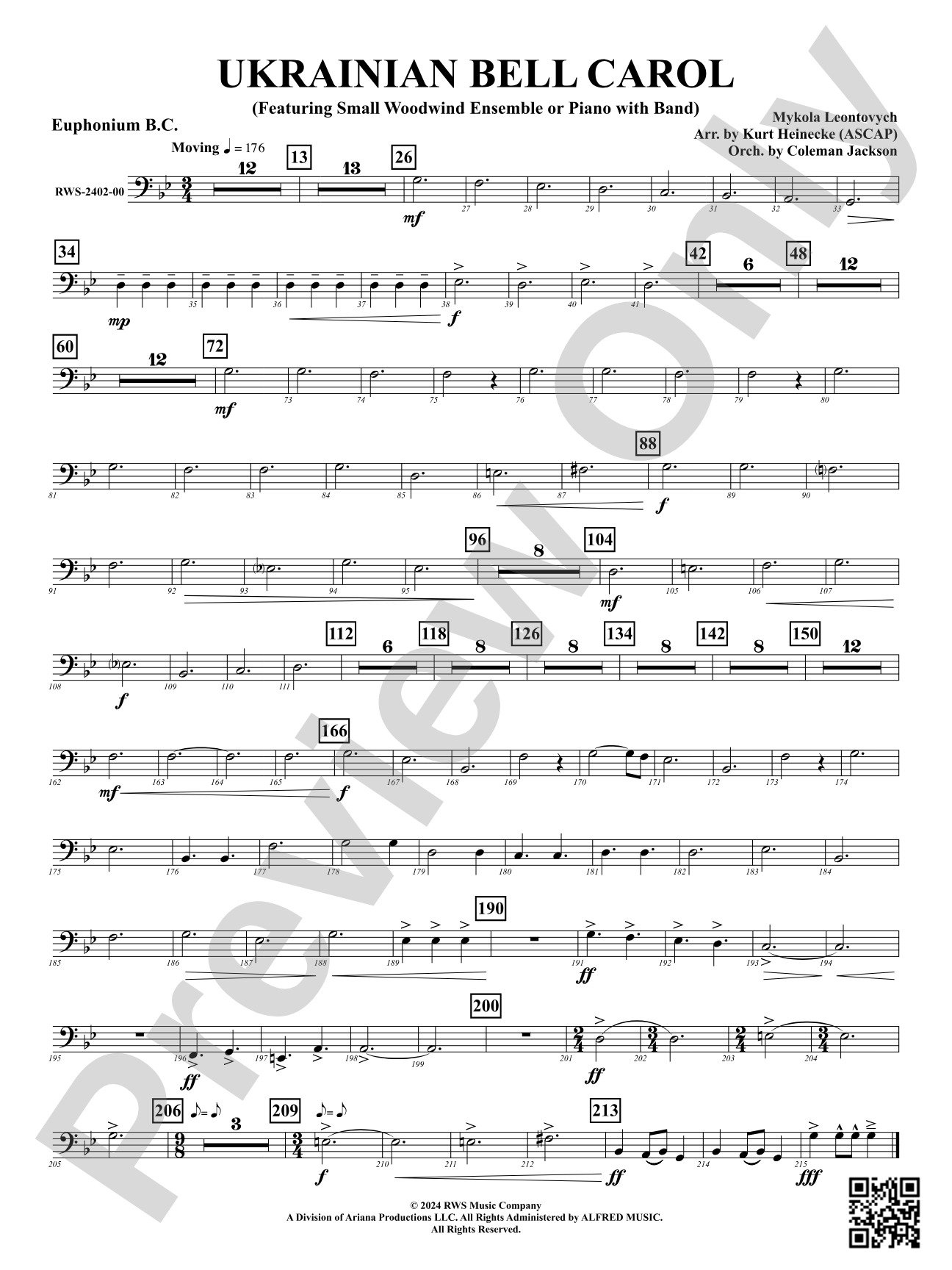 Ukrainian Bell Carol (Featuring a Small Woodwind Ensemble or Piano with Band): Baritone B.C.
