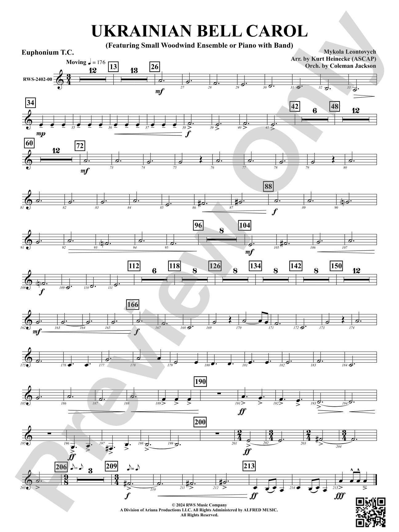 Ukrainian Bell Carol (Featuring a Small Woodwind Ensemble or Piano with Band): Baritone T.C.