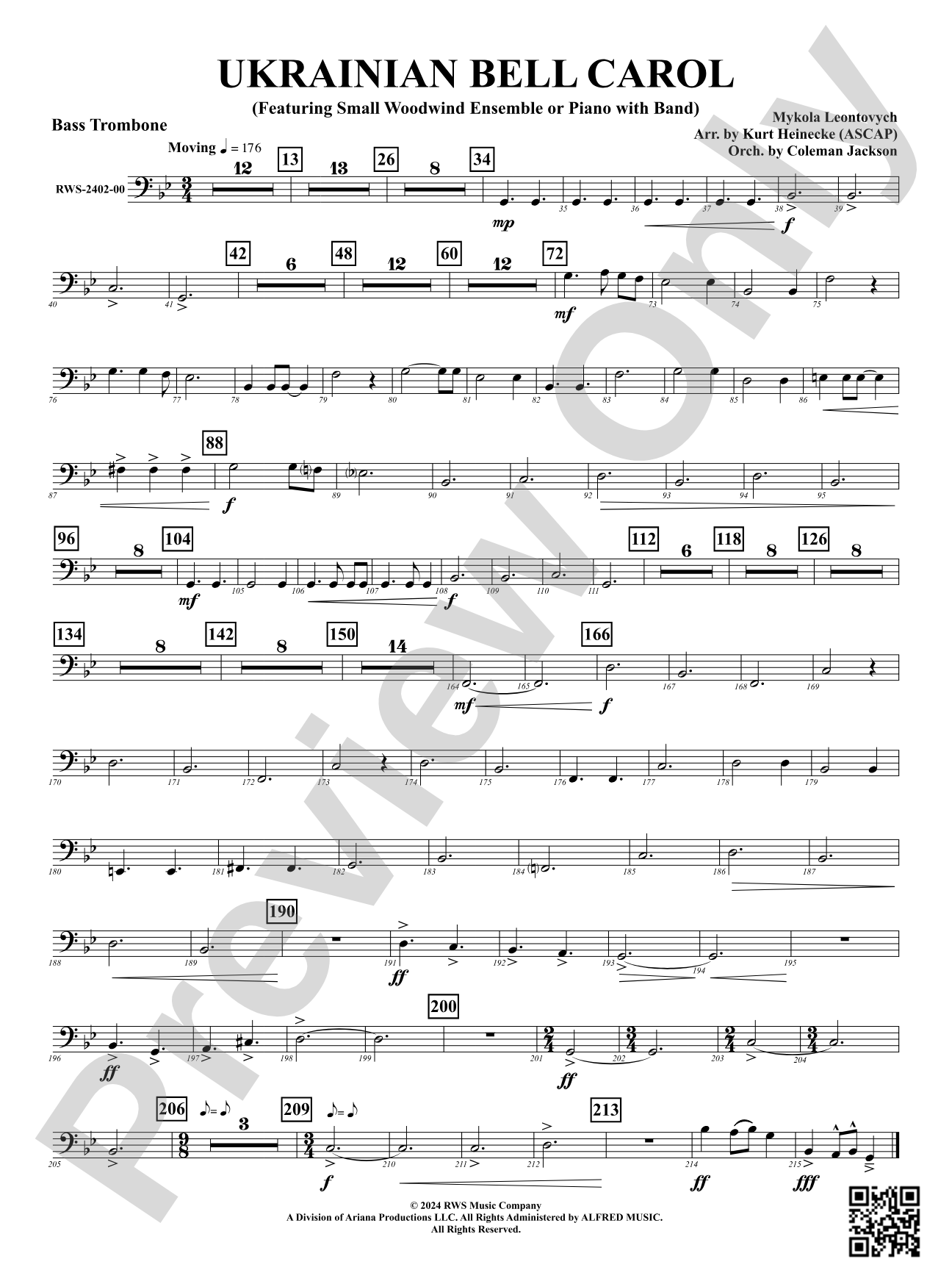 Ukrainian Bell Carol (Featuring a Small Woodwind Ensemble or Piano with Band): Bass Trombone