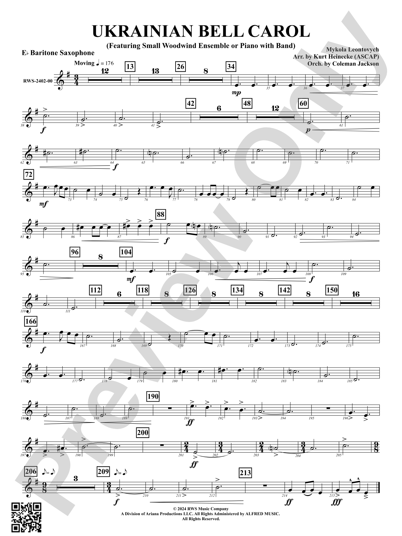 Ukrainian Bell Carol (Featuring a Small Woodwind Ensemble or Piano with Band): E-flat Baritone Saxophone