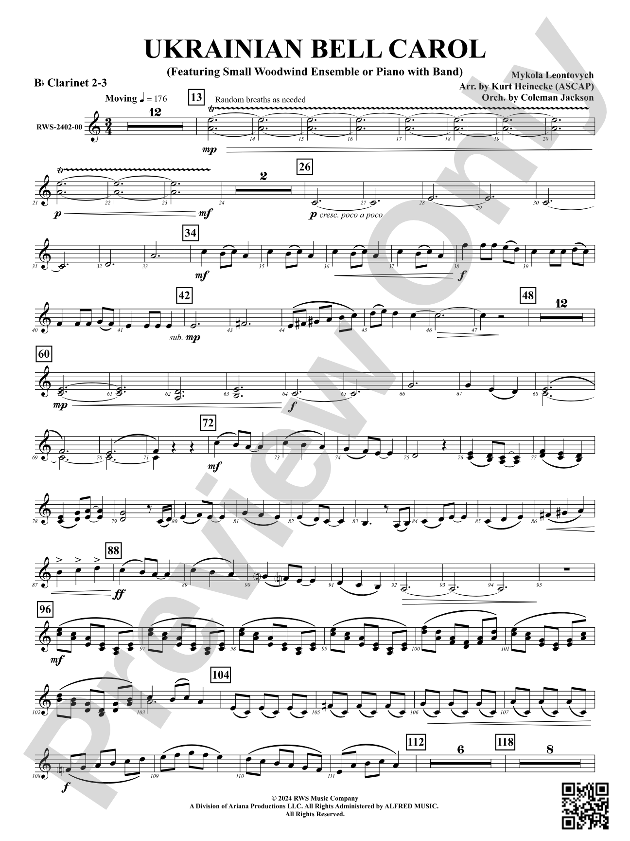 Ukrainian Bell Carol (Featuring a Small Woodwind Ensemble or Piano with Band): 2nd & 3rd B-flat Clarinets