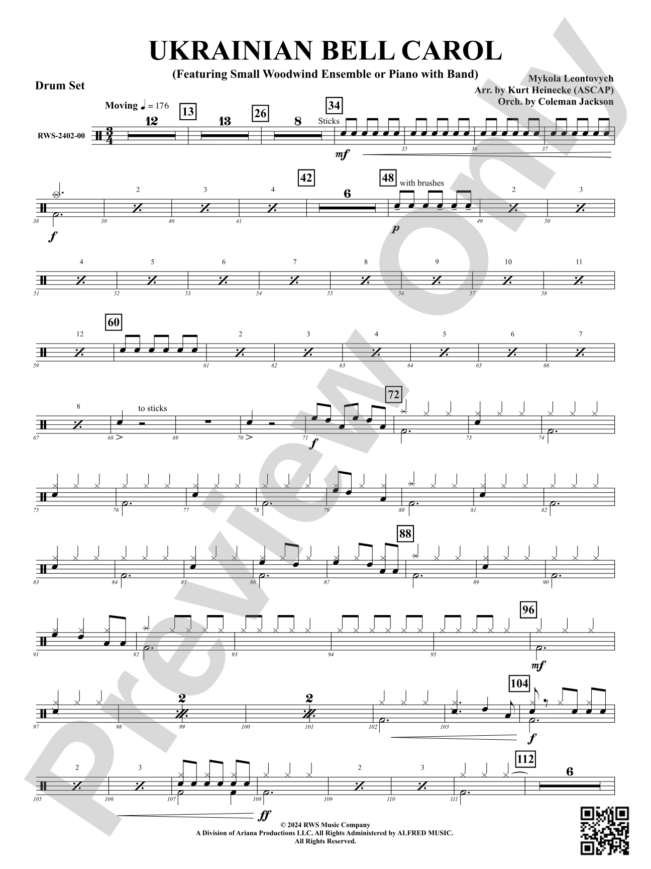 Ukrainian Bell Carol (Featuring a Small Woodwind Ensemble or Piano with Band): Drumset