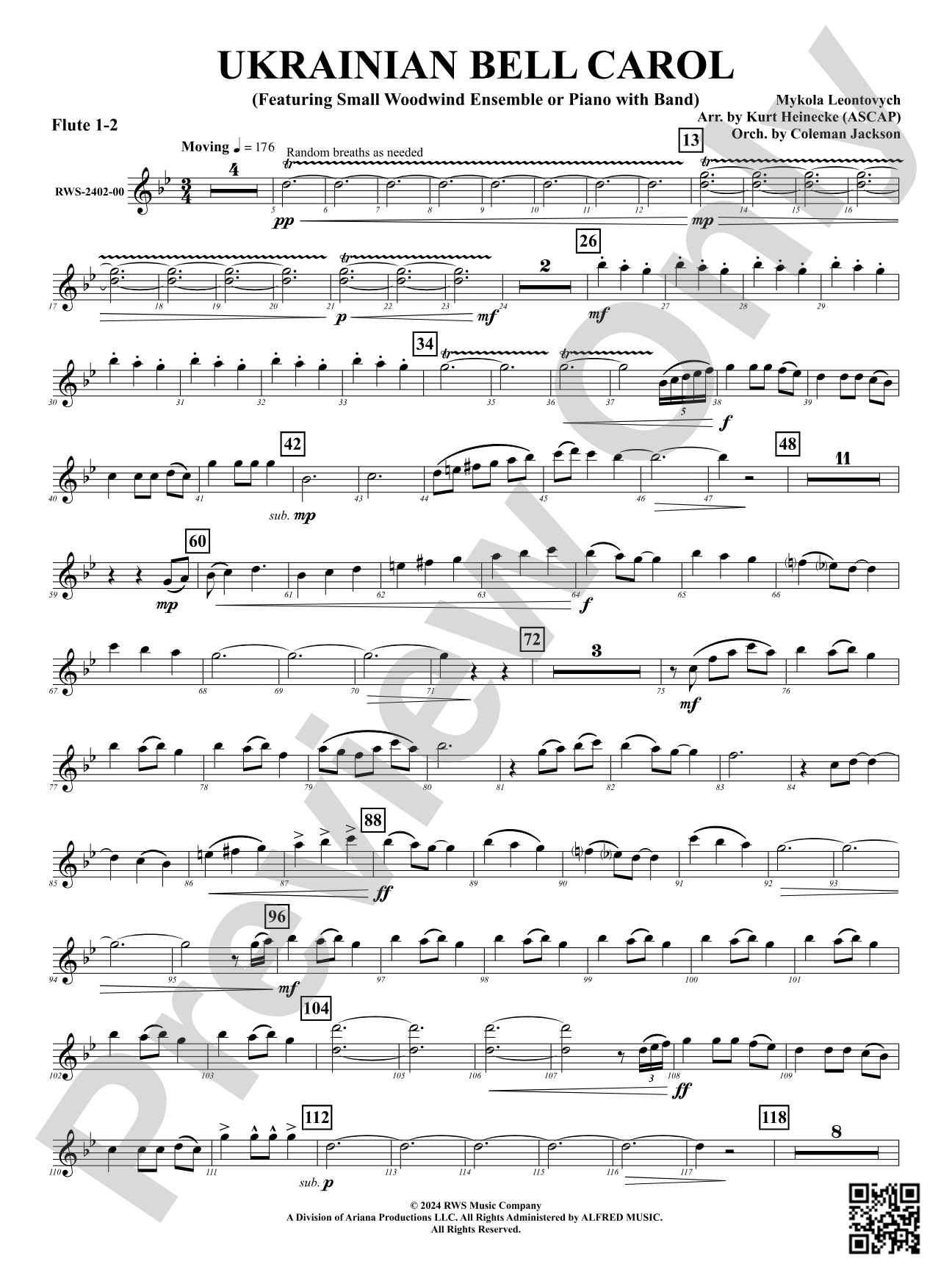 Ukrainian Bell Carol (Featuring a Small Woodwind Ensemble or Piano with Band): 1st & 2nd Flute