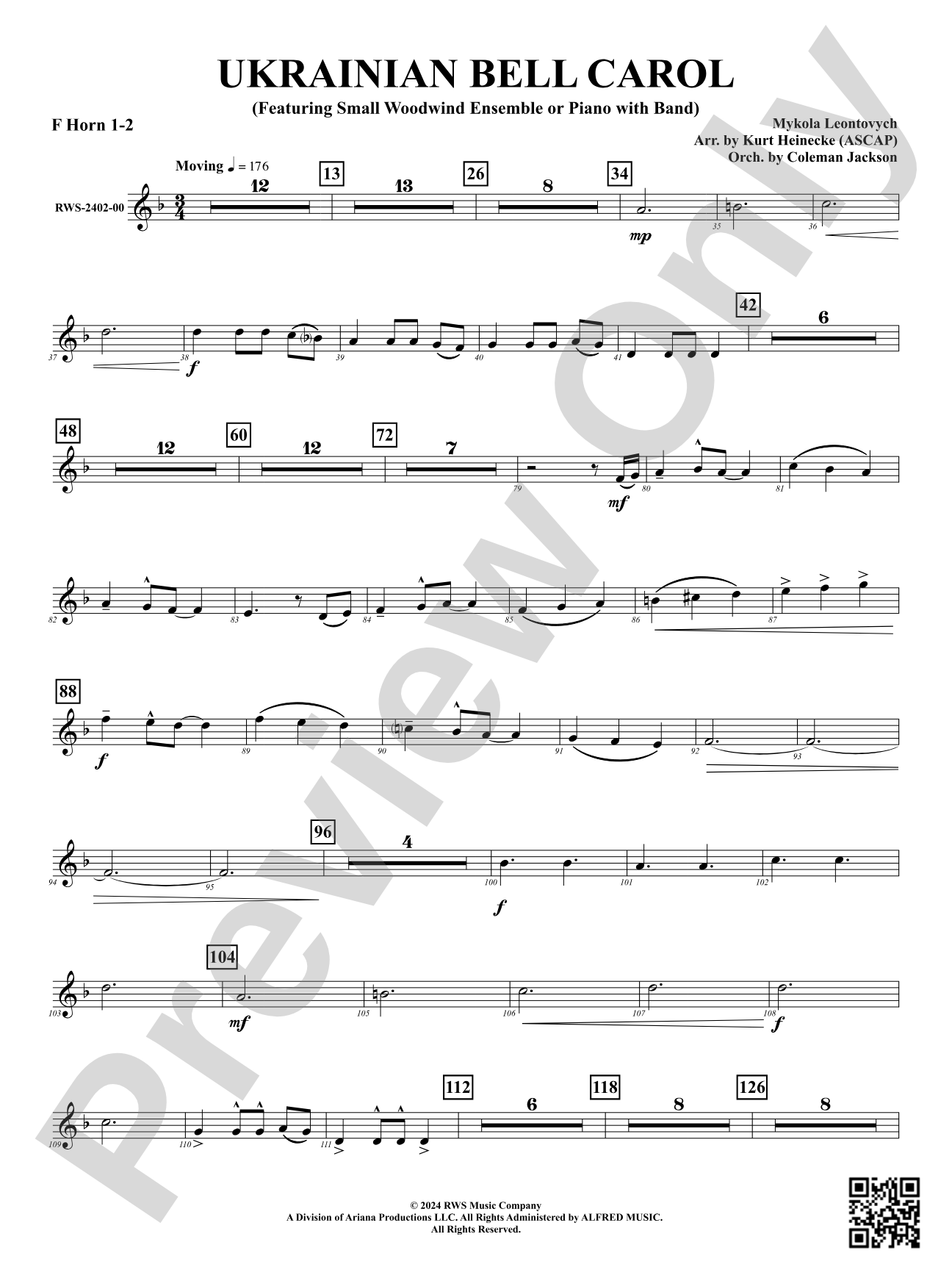 Ukrainian Bell Carol (Featuring a Small Woodwind Ensemble or Piano with Band): 1st & 2nd F Horns