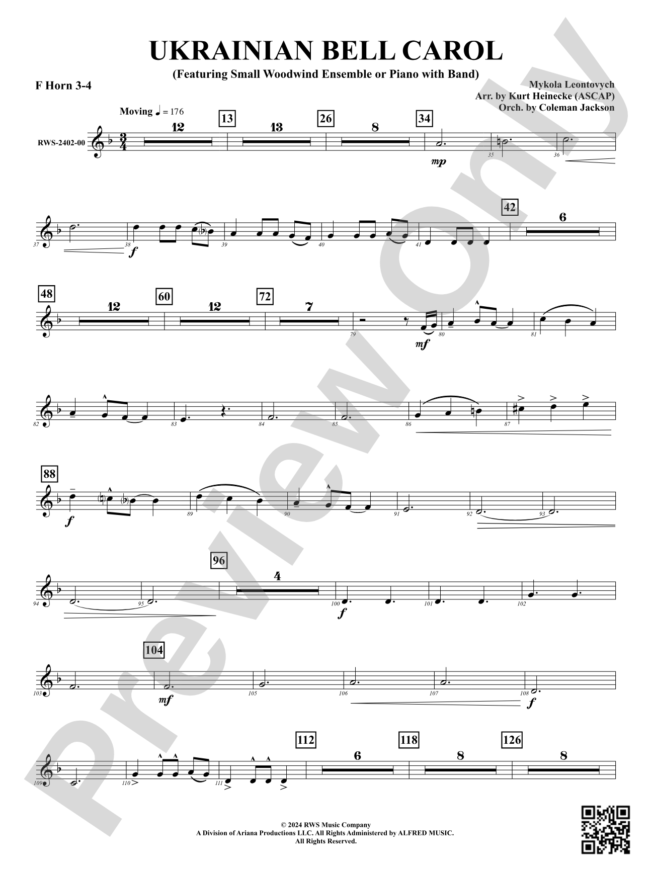 Ukrainian Bell Carol (Featuring a Small Woodwind Ensemble or Piano with Band): 3rd & 4th F Horns