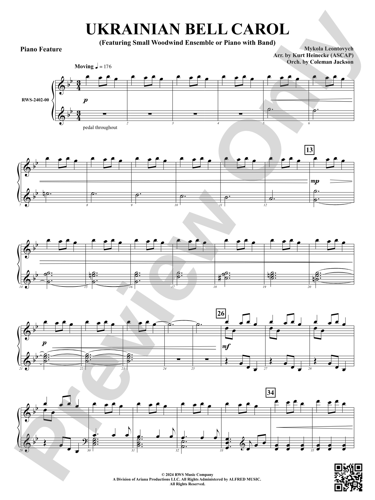 Ukrainian Bell Carol (Featuring a Small Woodwind Ensemble or Piano with Band): Piano Accompaniment
