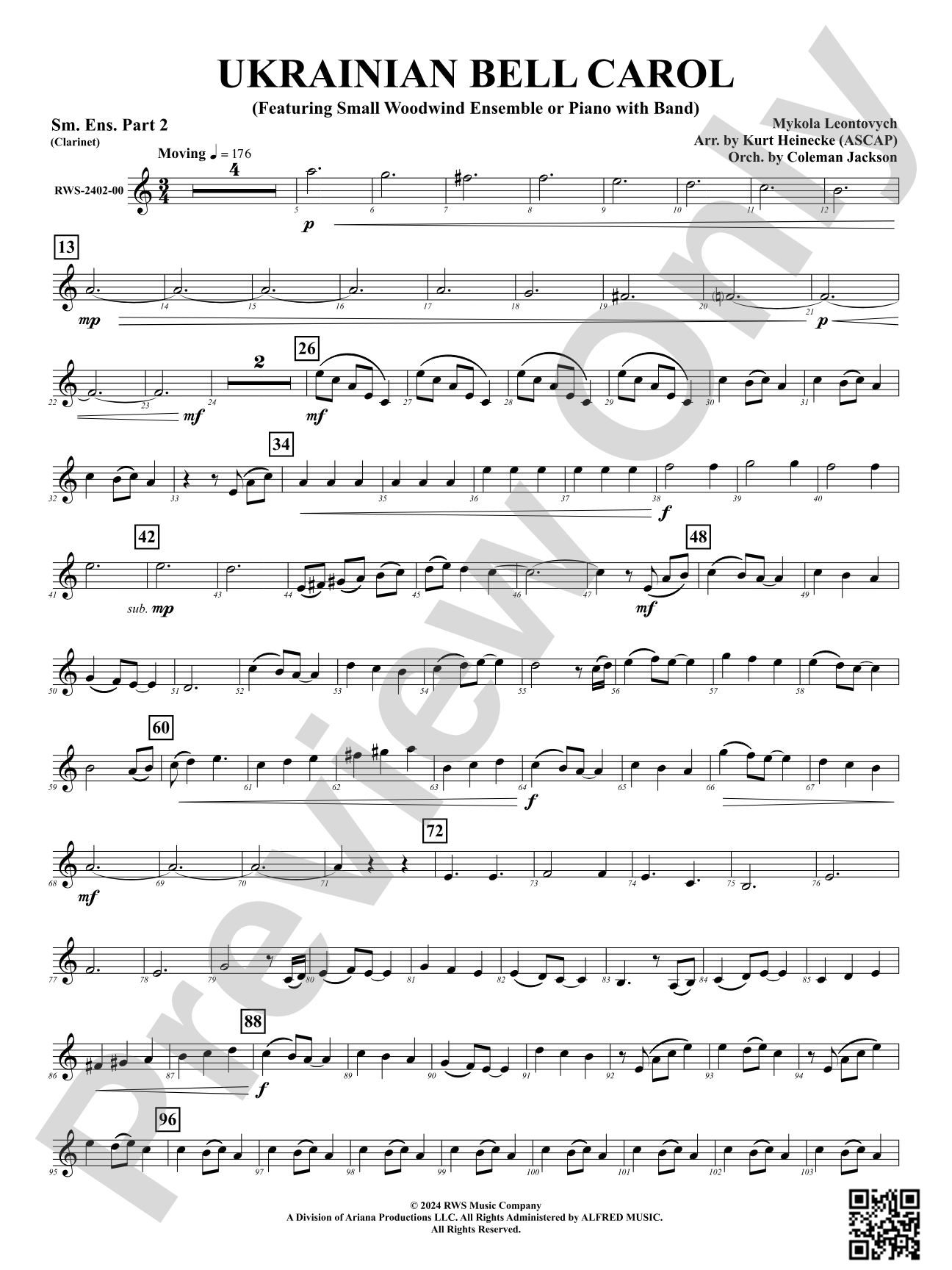 Ukrainian Bell Carol (Featuring a Small Woodwind Ensemble or Piano with Band): Small Ensemble - Part 2 (Clarinet)