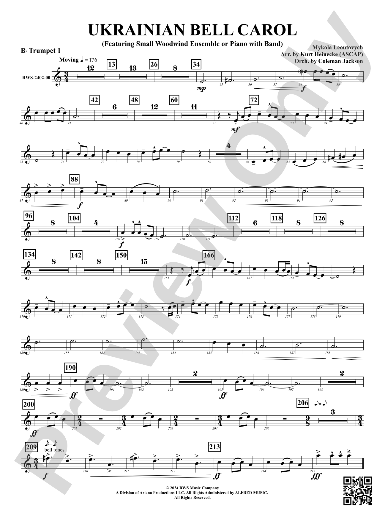 Ukrainian Bell Carol (Featuring a Small Woodwind Ensemble or Piano with Band): 1st B-flat Trumpet