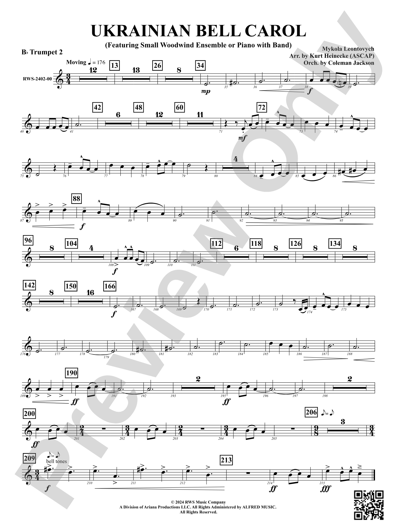 Ukrainian Bell Carol (Featuring a Small Woodwind Ensemble or Piano with Band): 2nd B-flat Trumpet