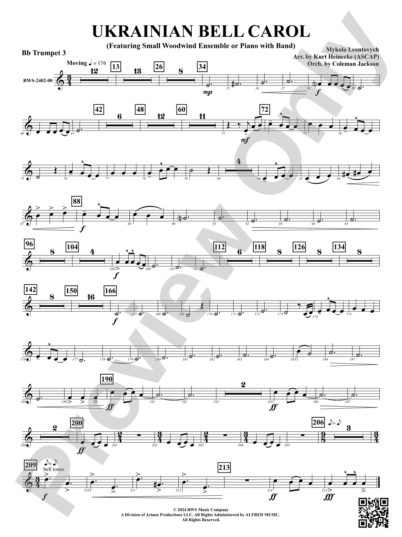 Ukrainian Bell Carol (Featuring a Small Woodwind Ensemble or Piano with Band): 3rd B-flat Trumpet