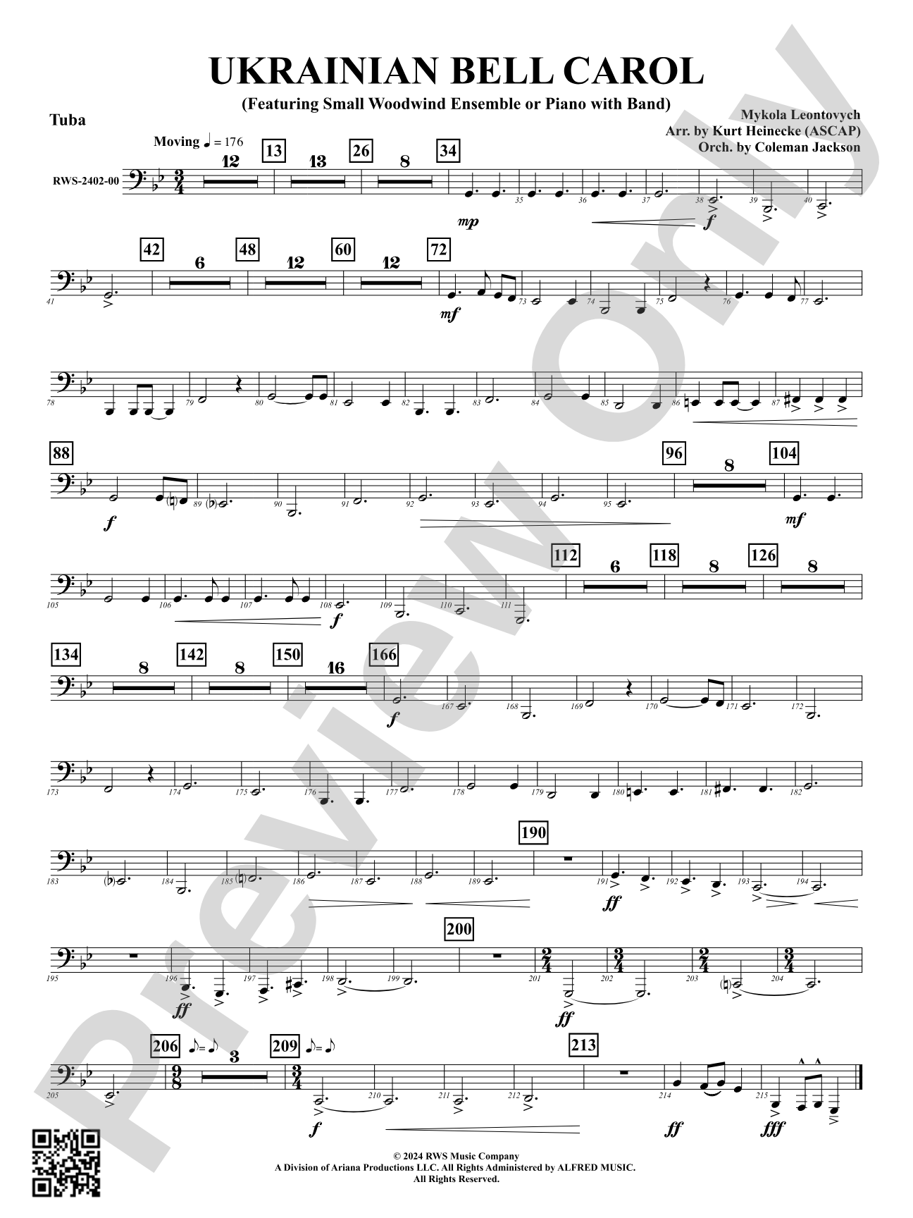 Ukrainian Bell Carol (Featuring a Small Woodwind Ensemble or Piano with Band): Tuba