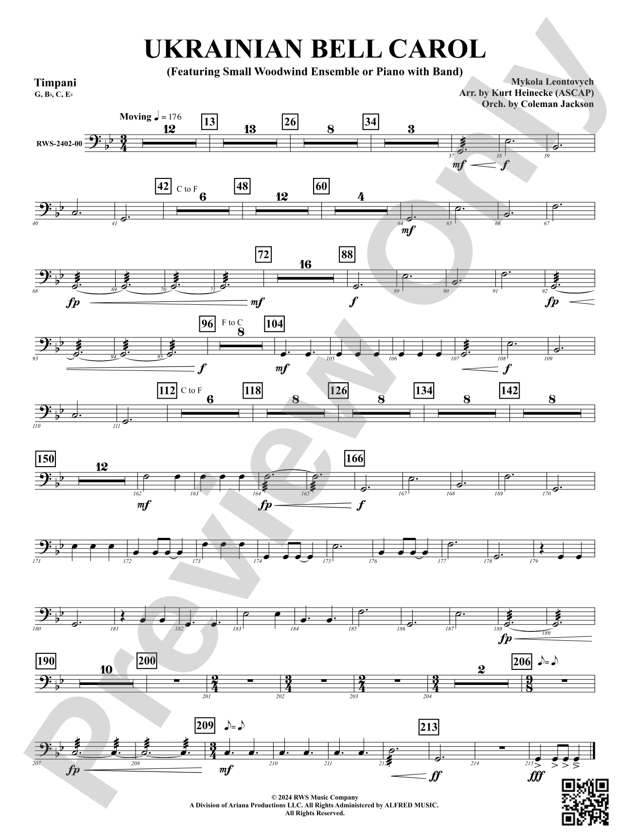 Ukrainian Bell Carol (Featuring a Small Woodwind Ensemble or Piano with Band): Timpani