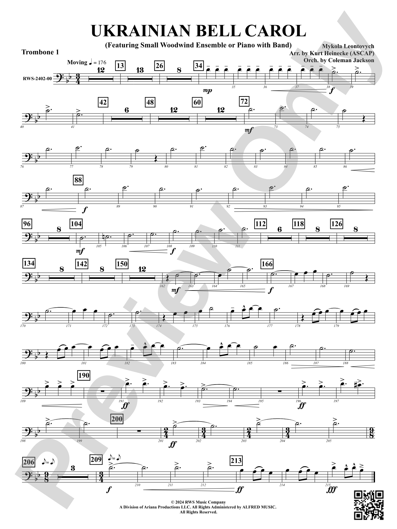Ukrainian Bell Carol (Featuring a Small Woodwind Ensemble or Piano with Band): 1st Trombone
