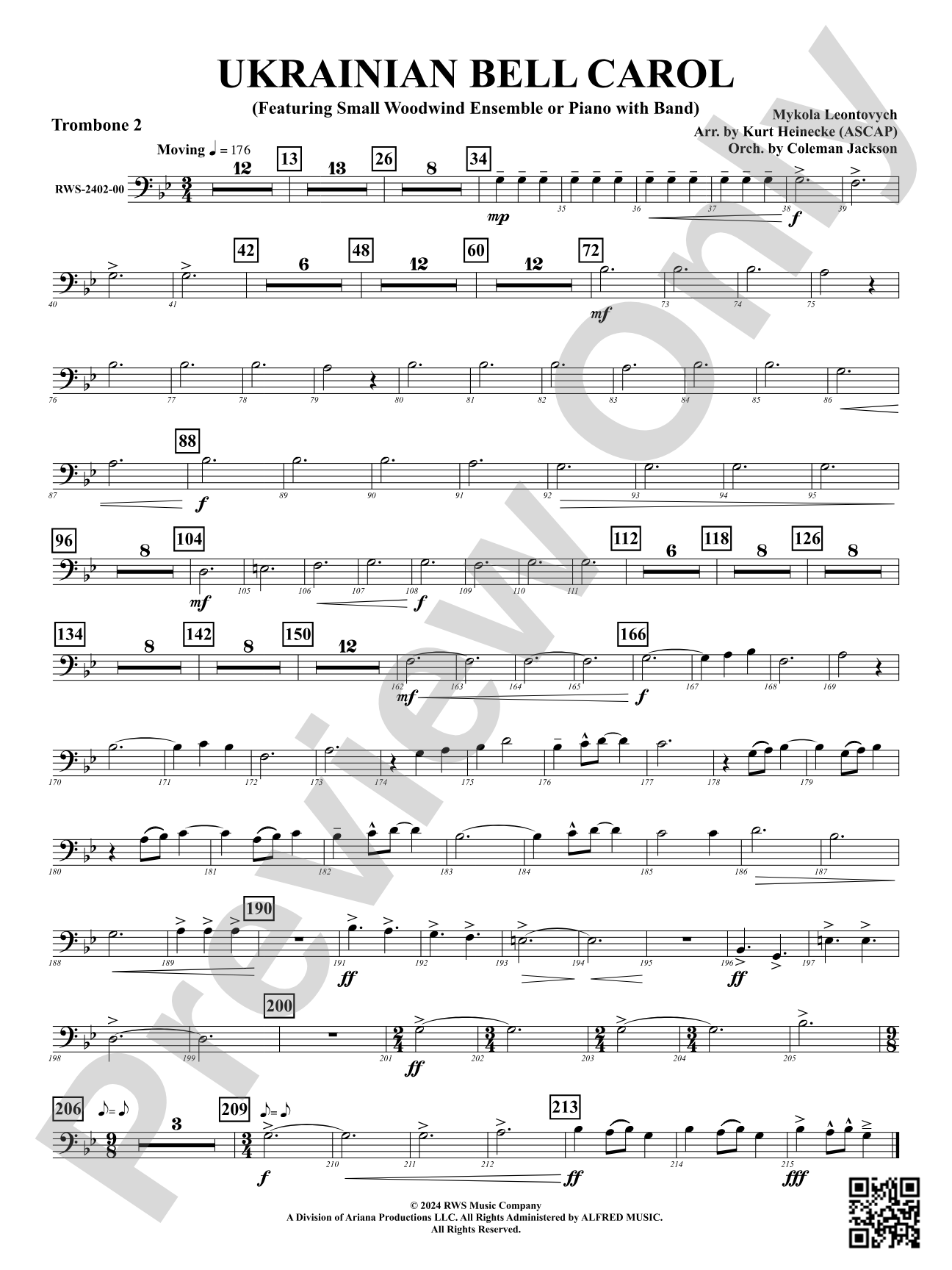 Ukrainian Bell Carol (Featuring a Small Woodwind Ensemble or Piano with Band): 2nd Trombone