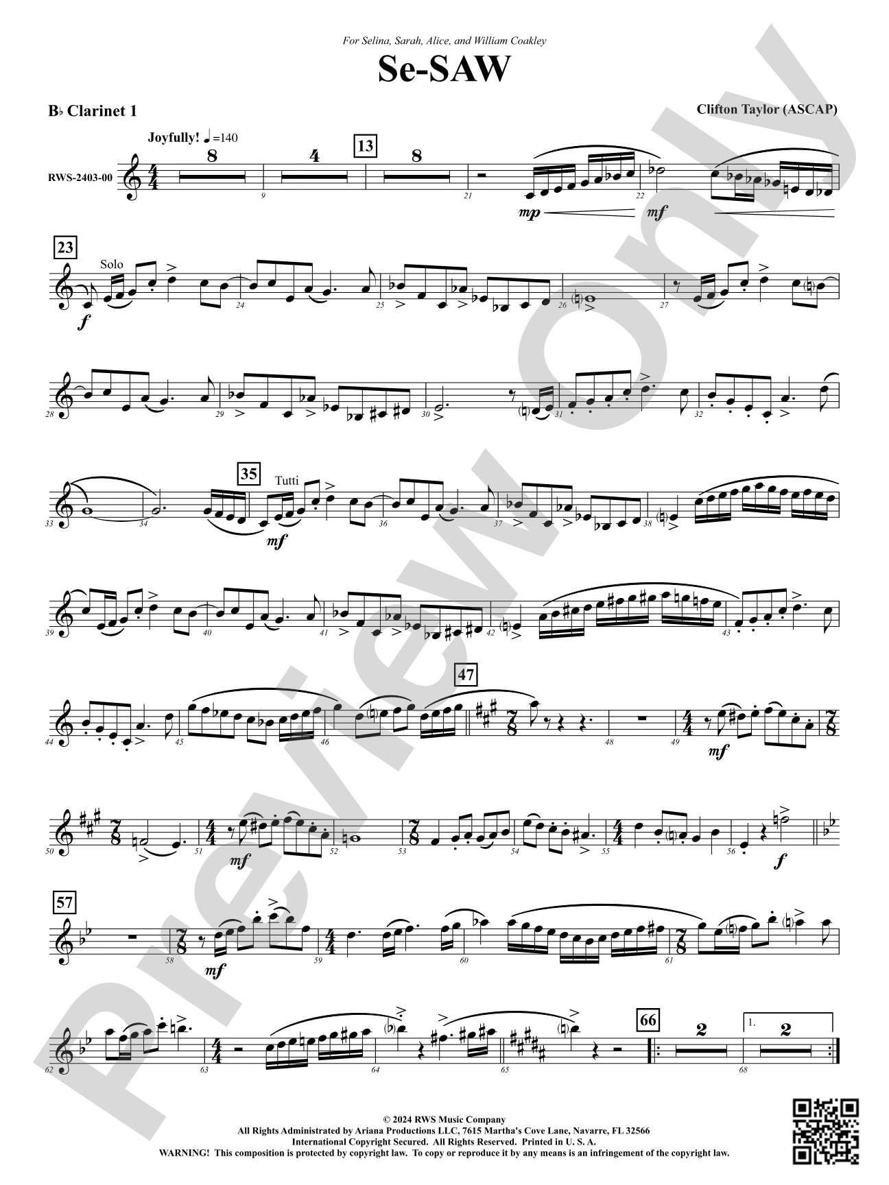 Se-SAW: 1st B-flat Clarinet