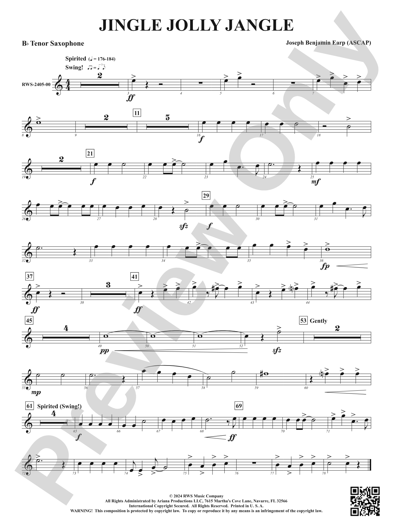 Jingle Jolly Jangle: B-flat Tenor Saxophone