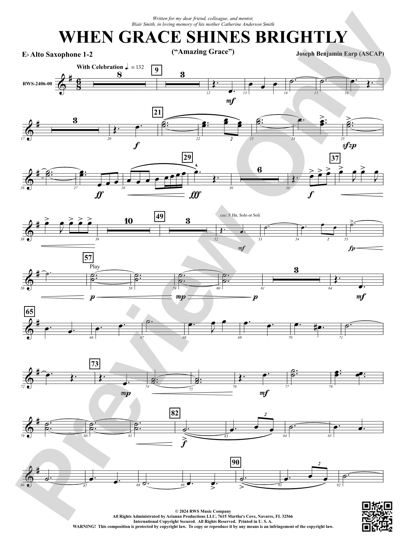 When Grace Shines Brightly - ("Amazing Grace"): 1st & 2nd E-flat Alto Saxophone