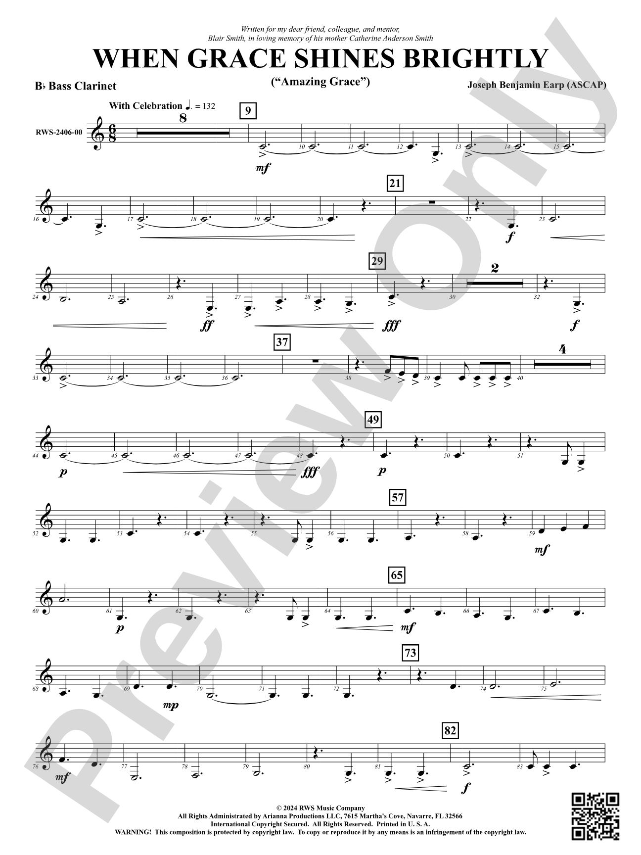 When Grace Shines Brightly - ("Amazing Grace"): B-flat Bass Clarinet