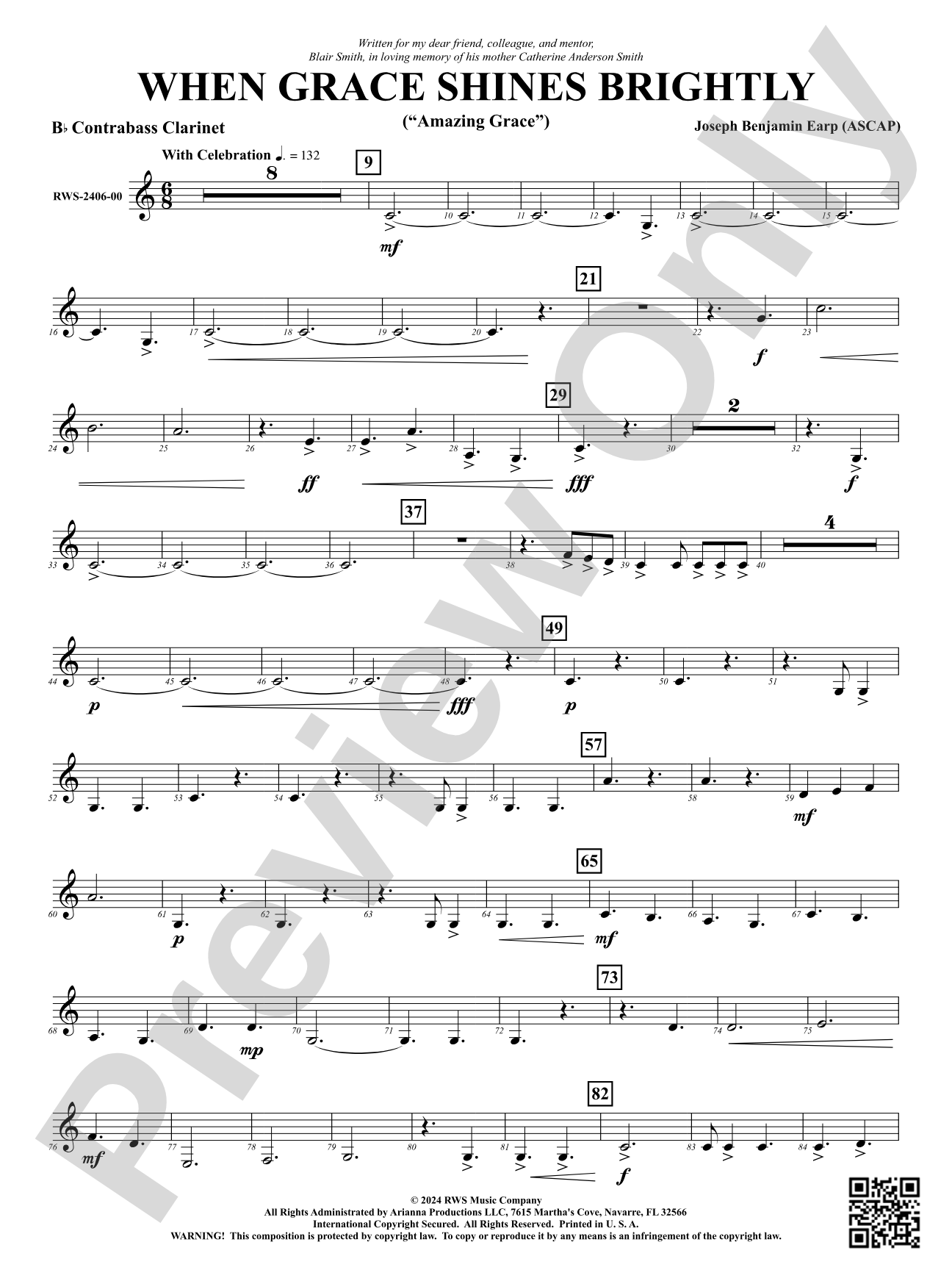 When Grace Shines Brightly - ("Amazing Grace"): B-flat Contrabass Clarinet
