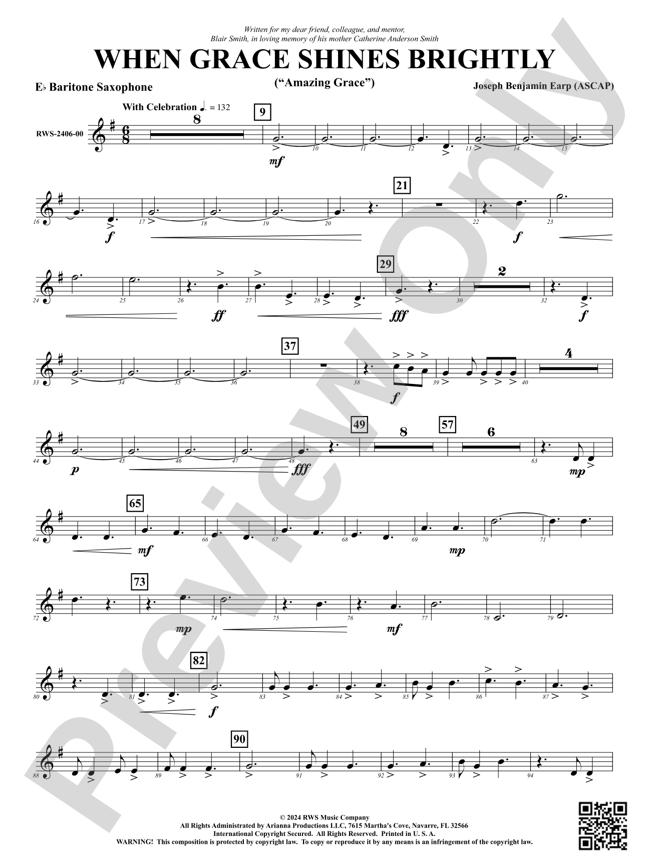 When Grace Shines Brightly - ("Amazing Grace"): E-flat Baritone Saxophone