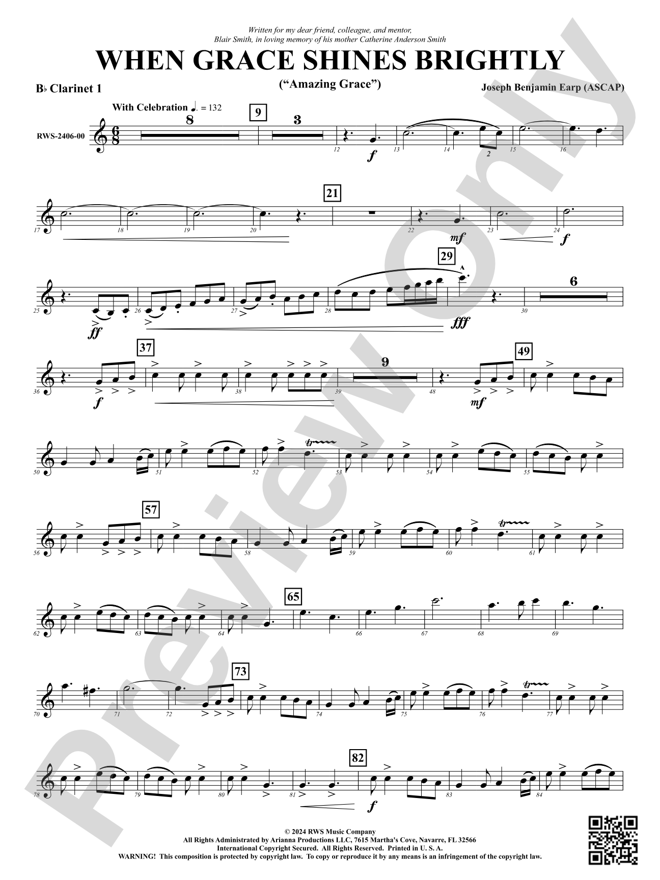 When Grace Shines Brightly - ("Amazing Grace"): 1st B-flat Clarinet