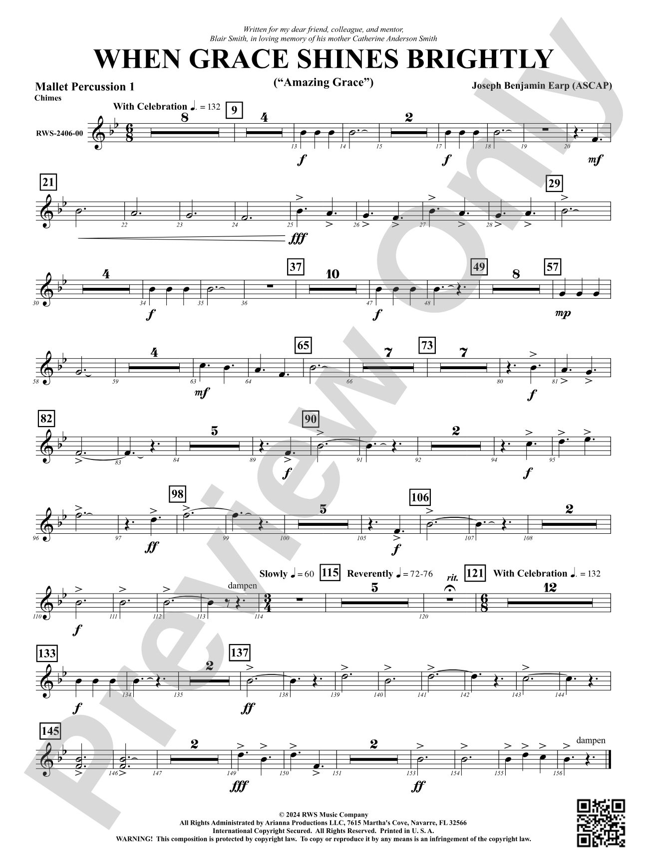 When Grace Shines Brightly - ("Amazing Grace"): 1st Mallet Percussion