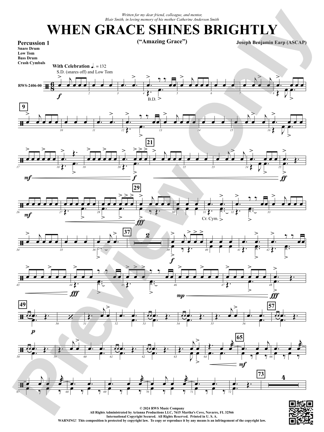 When Grace Shines Brightly - ("Amazing Grace"): 1st Percussion