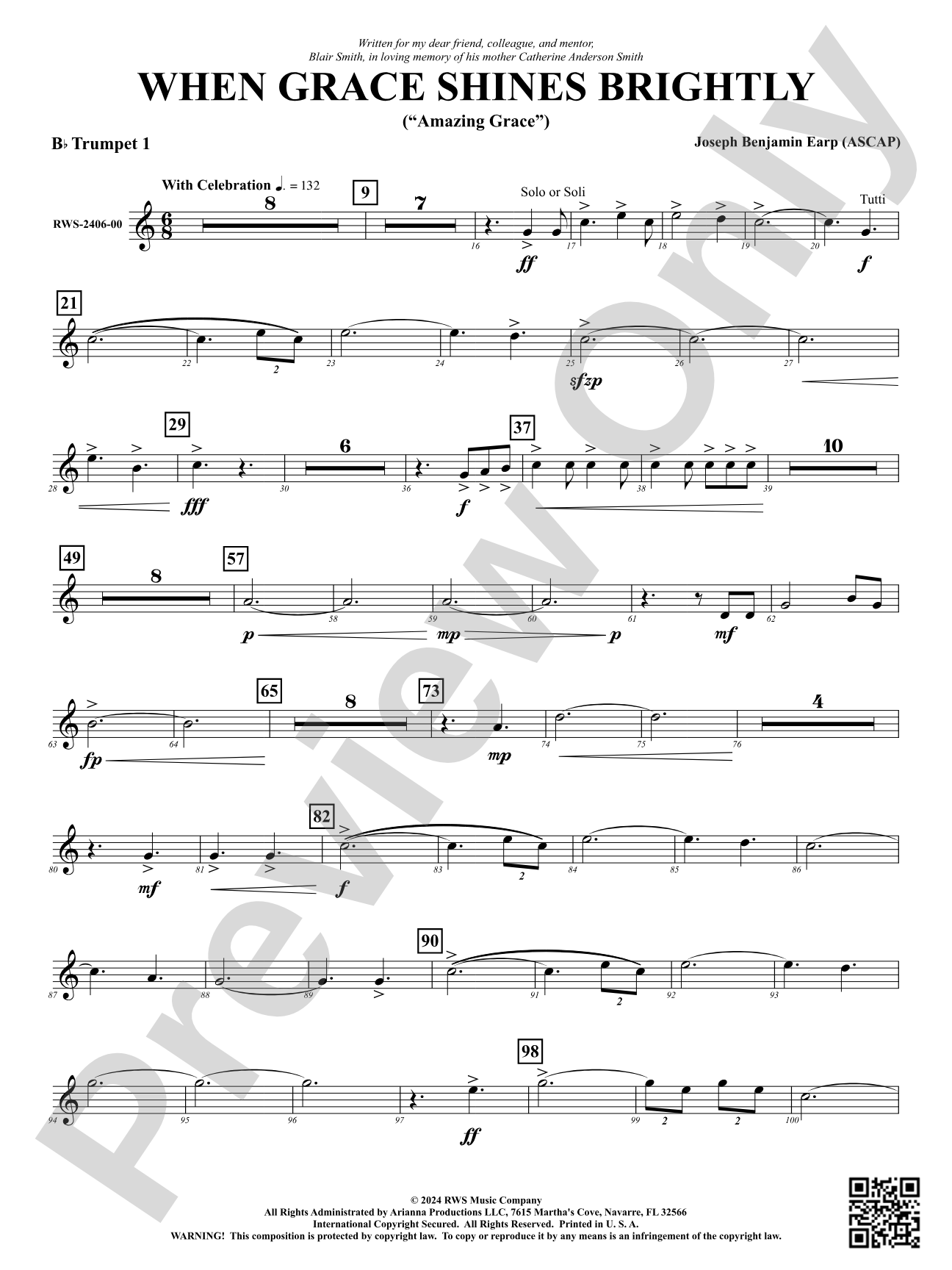 When Grace Shines Brightly - ("Amazing Grace"): 1st B-flat Trumpet