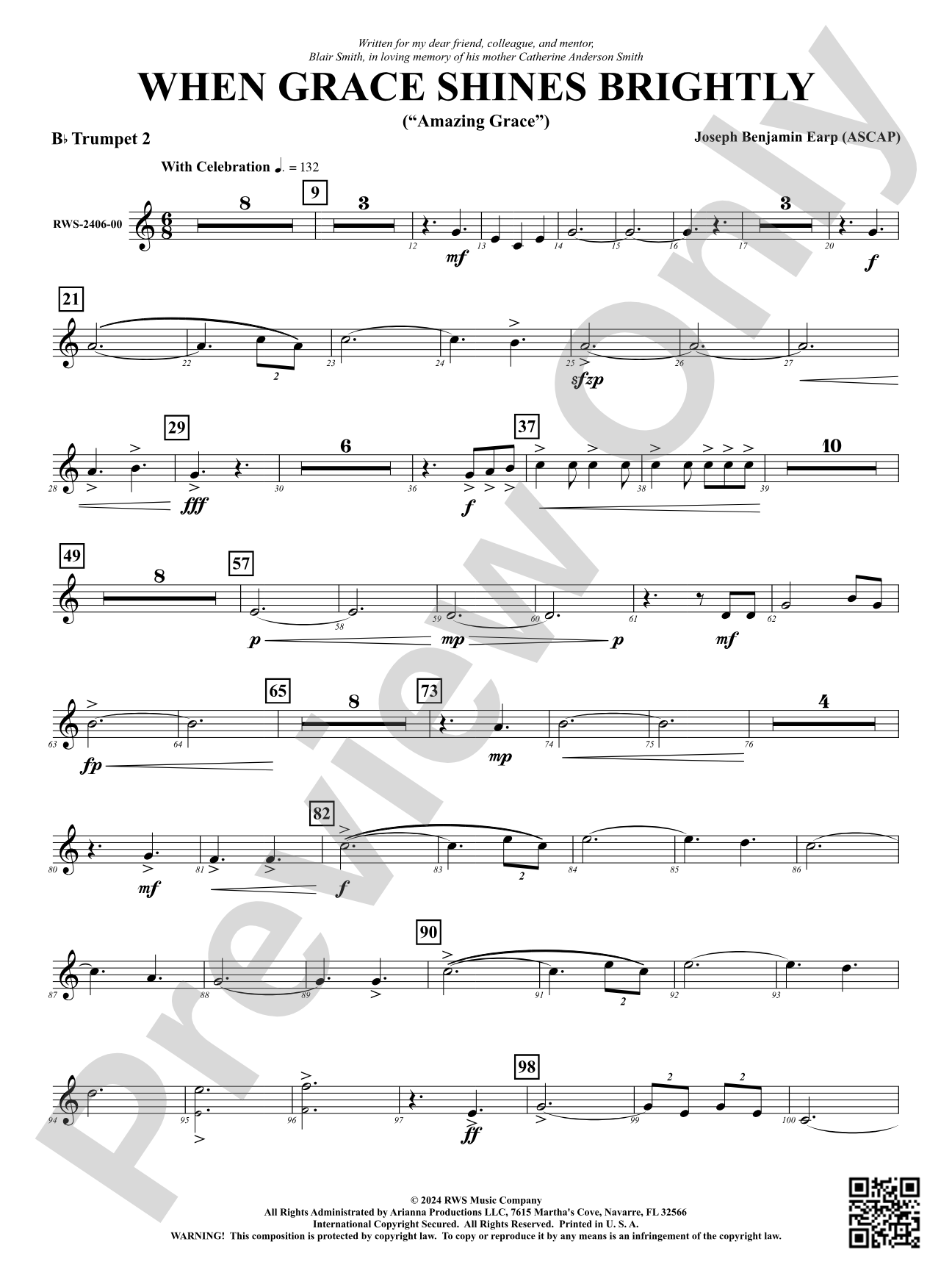 When Grace Shines Brightly - ("Amazing Grace"): 2nd B-flat Trumpet