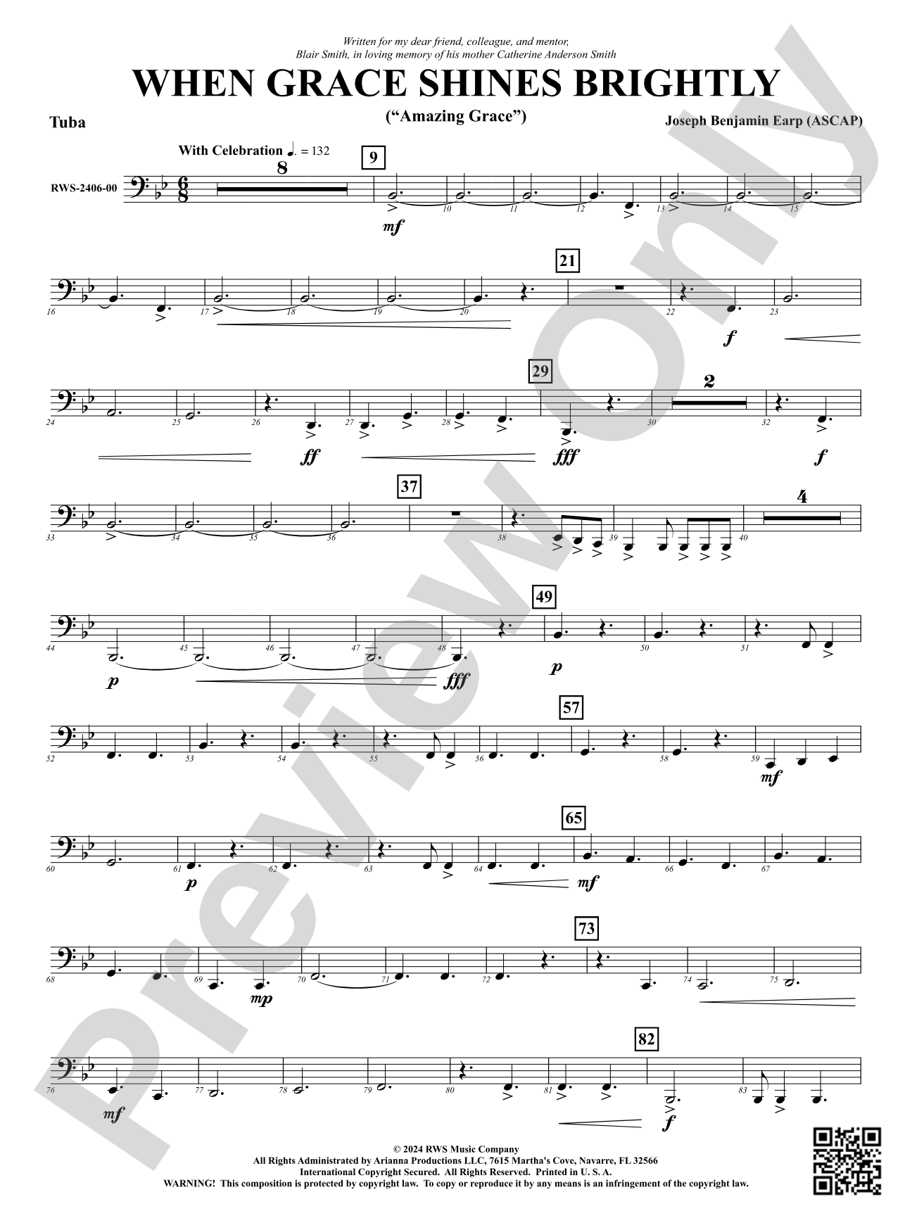 When Grace Shines Brightly - ("Amazing Grace"): Tuba