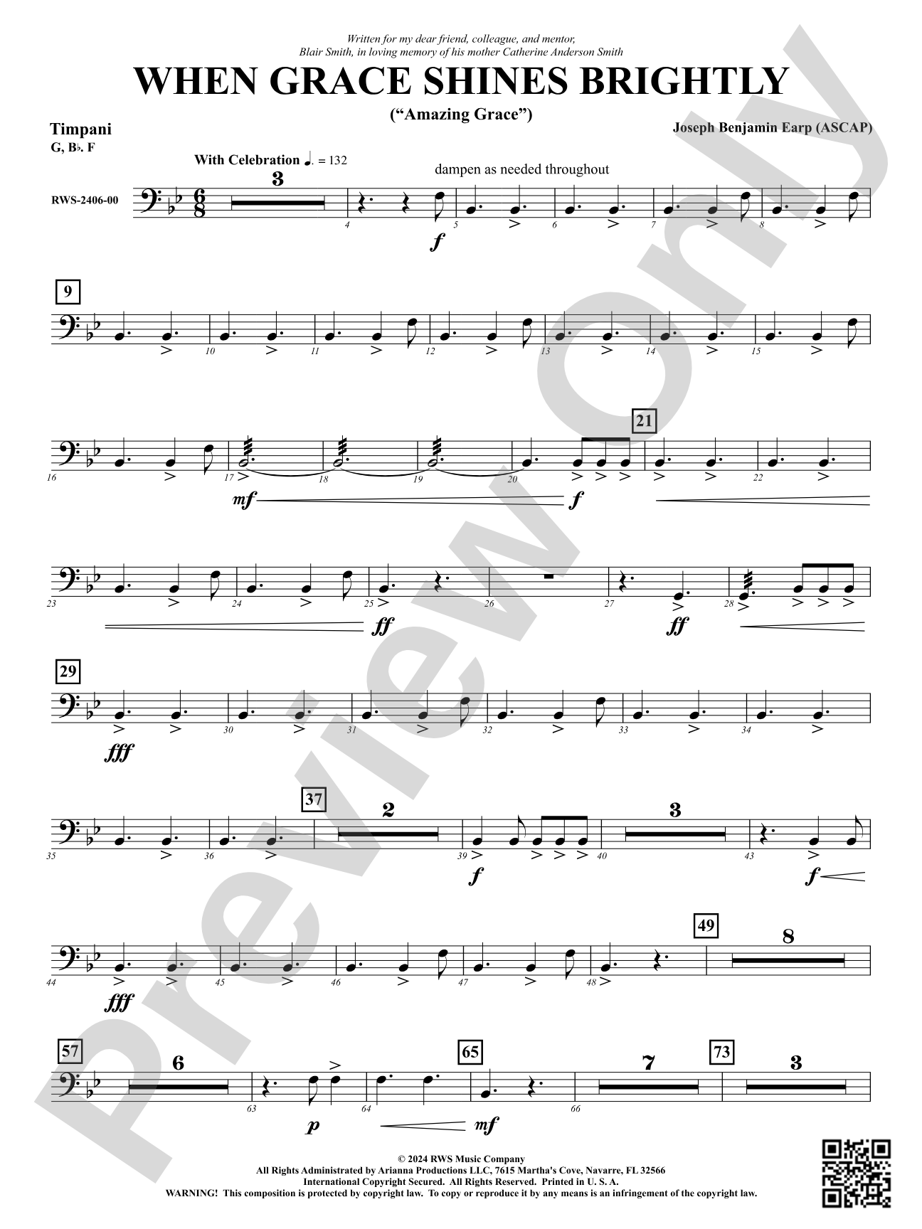 When Grace Shines Brightly - ("Amazing Grace"): Timpani