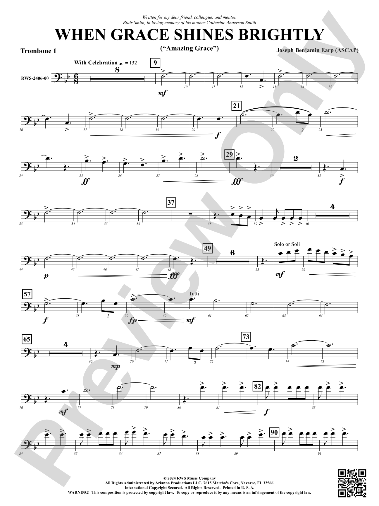 When Grace Shines Brightly - ("Amazing Grace"): 1st Trombone