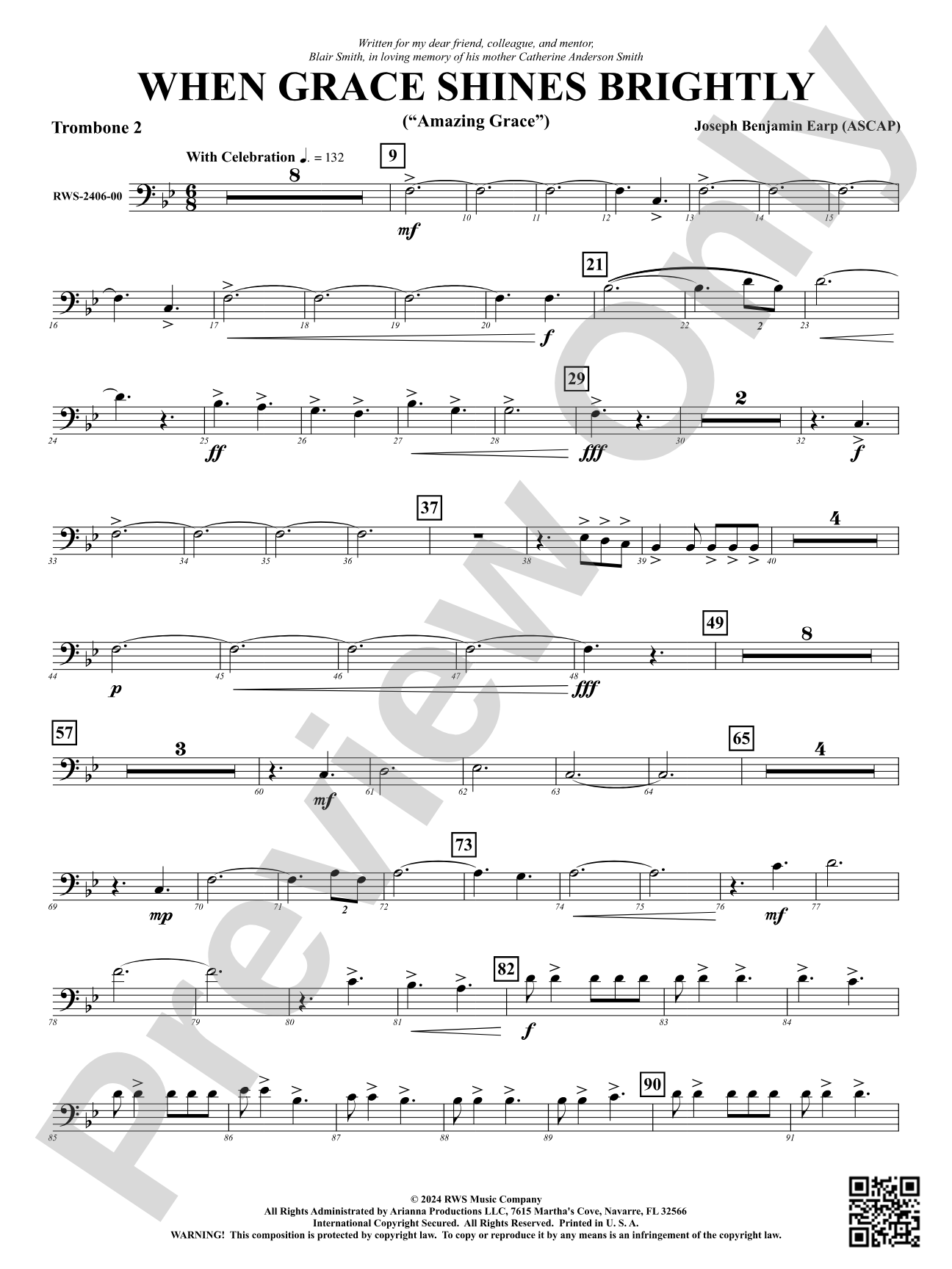 When Grace Shines Brightly - ("Amazing Grace"): 2nd Trombone