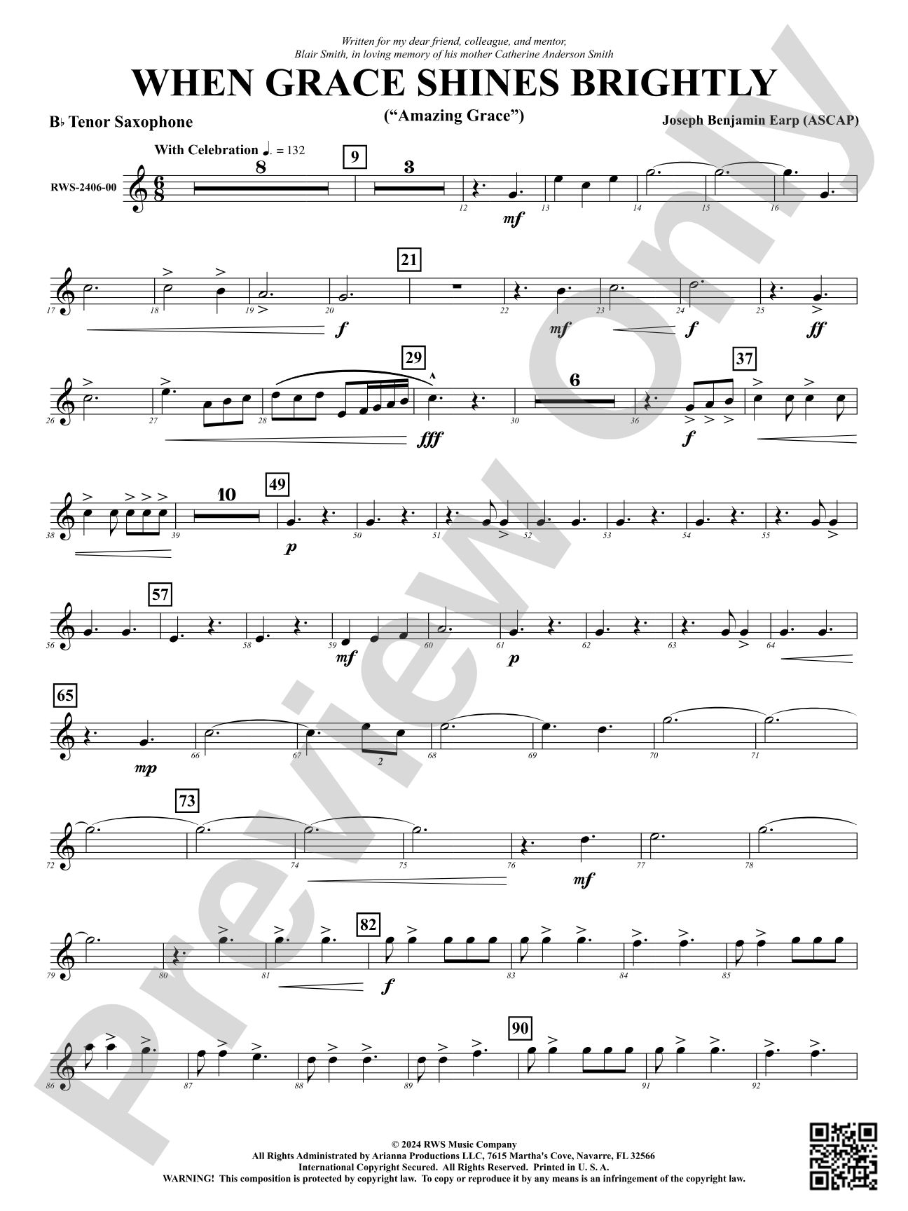 When Grace Shines Brightly - ("Amazing Grace"): B-flat Tenor Saxophone