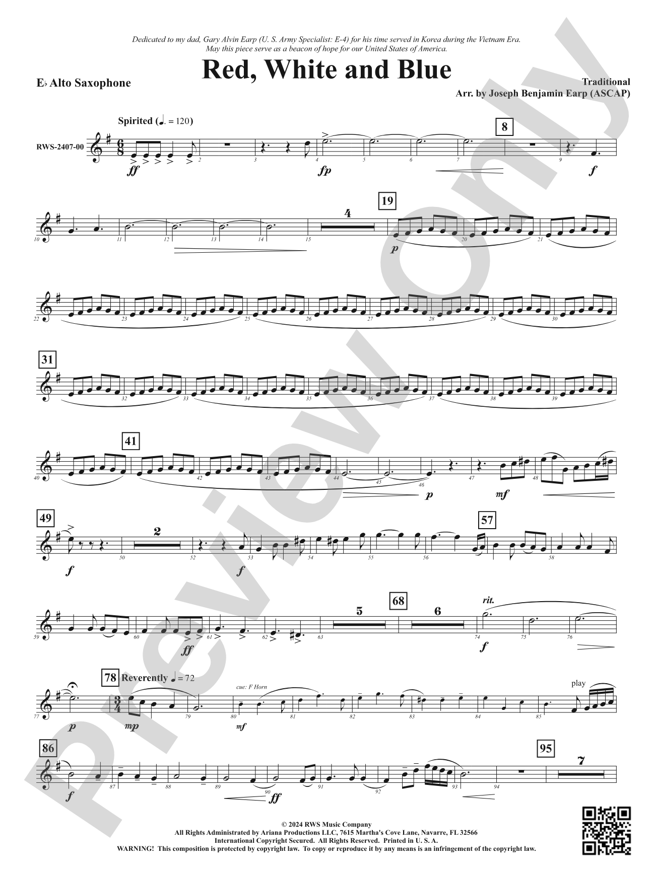 Red, White and Blue: 1st E-flat Alto Saxophone