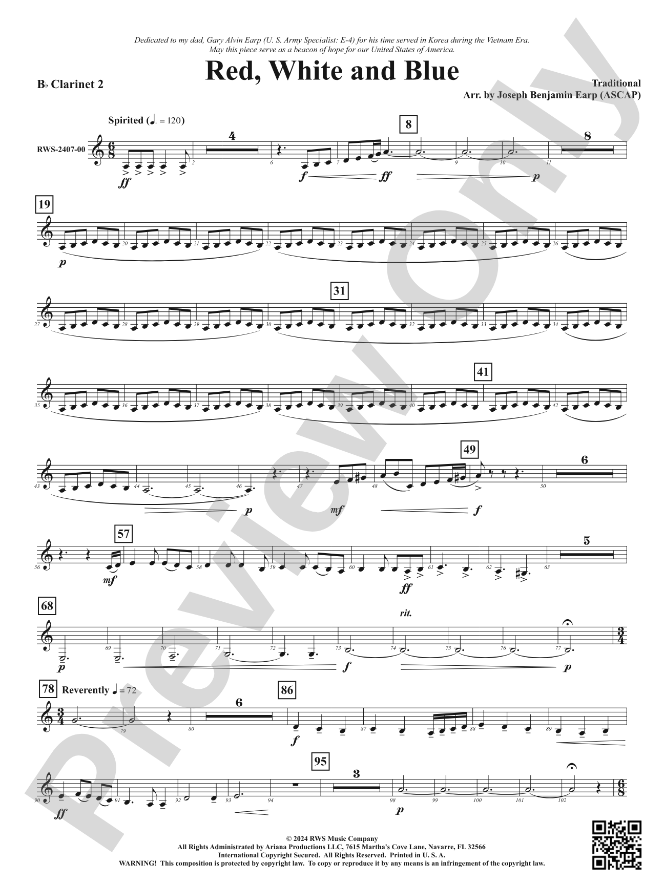 Red, White and Blue: 2nd B-flat Clarinet