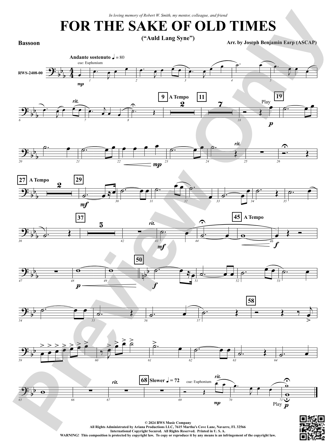 For the Sake of Old Times ("Auld Lang Syne"): Bassoon