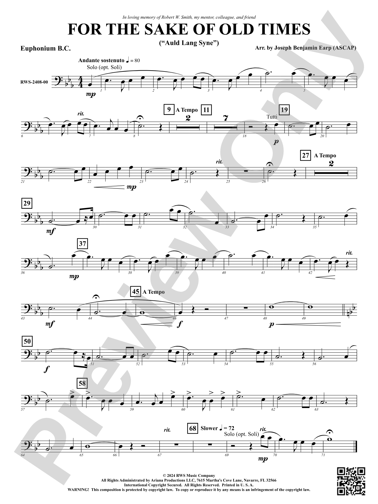 For the Sake of Old Times ("Auld Lang Syne"): Baritone B.C.