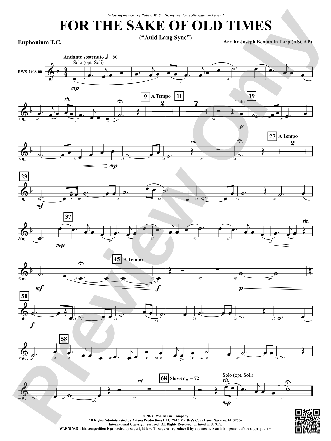 For the Sake of Old Times ("Auld Lang Syne"): Baritone T.C.