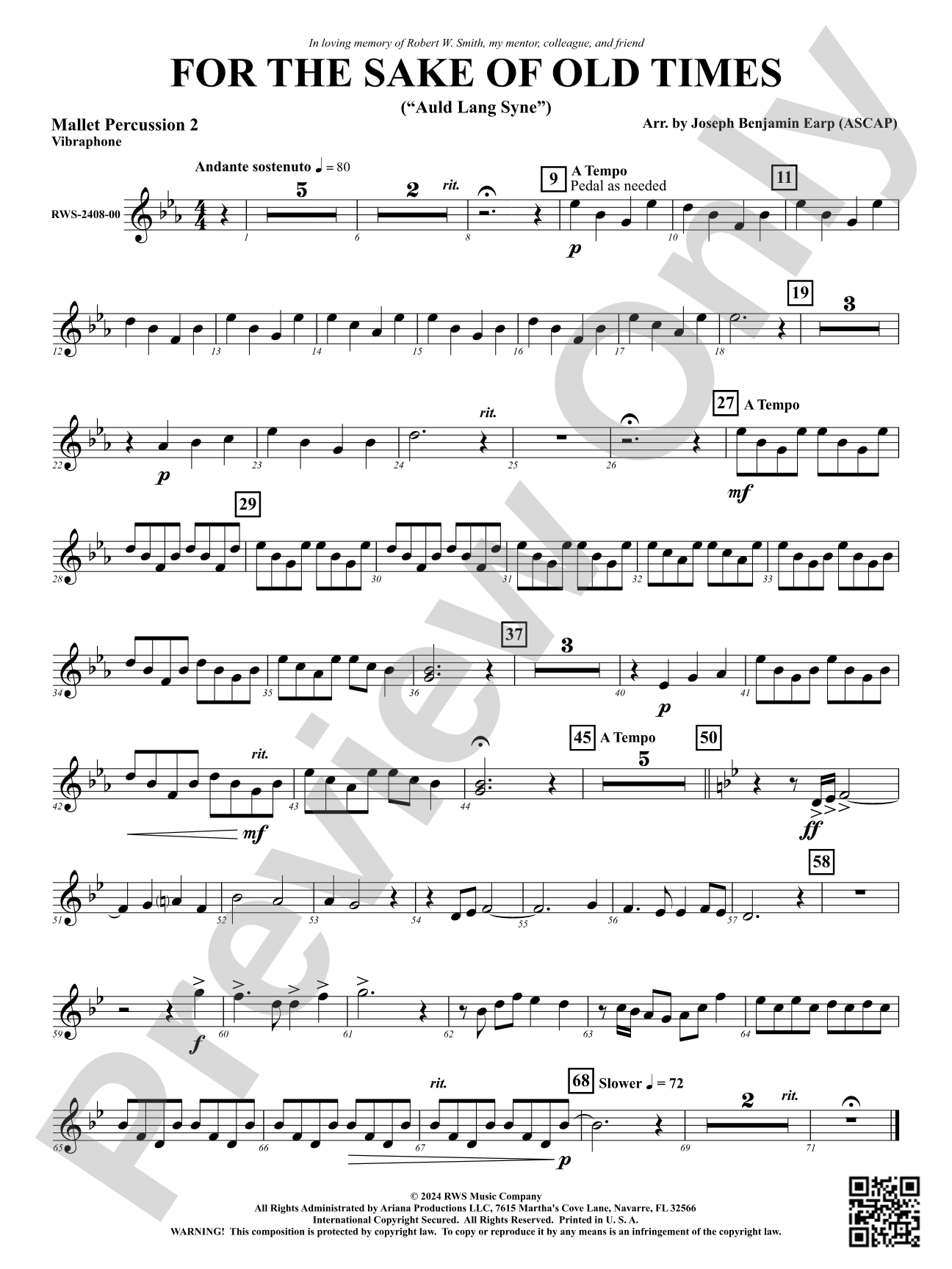 For the Sake of Old Times ("Auld Lang Syne"): 2nd Mallet Percussion