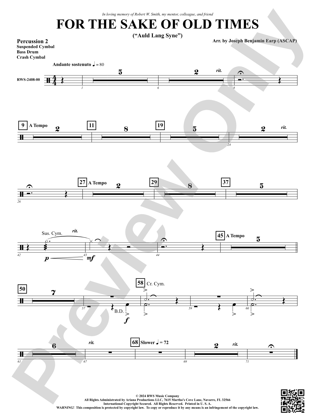 For the Sake of Old Times ("Auld Lang Syne"): 2nd Percussion