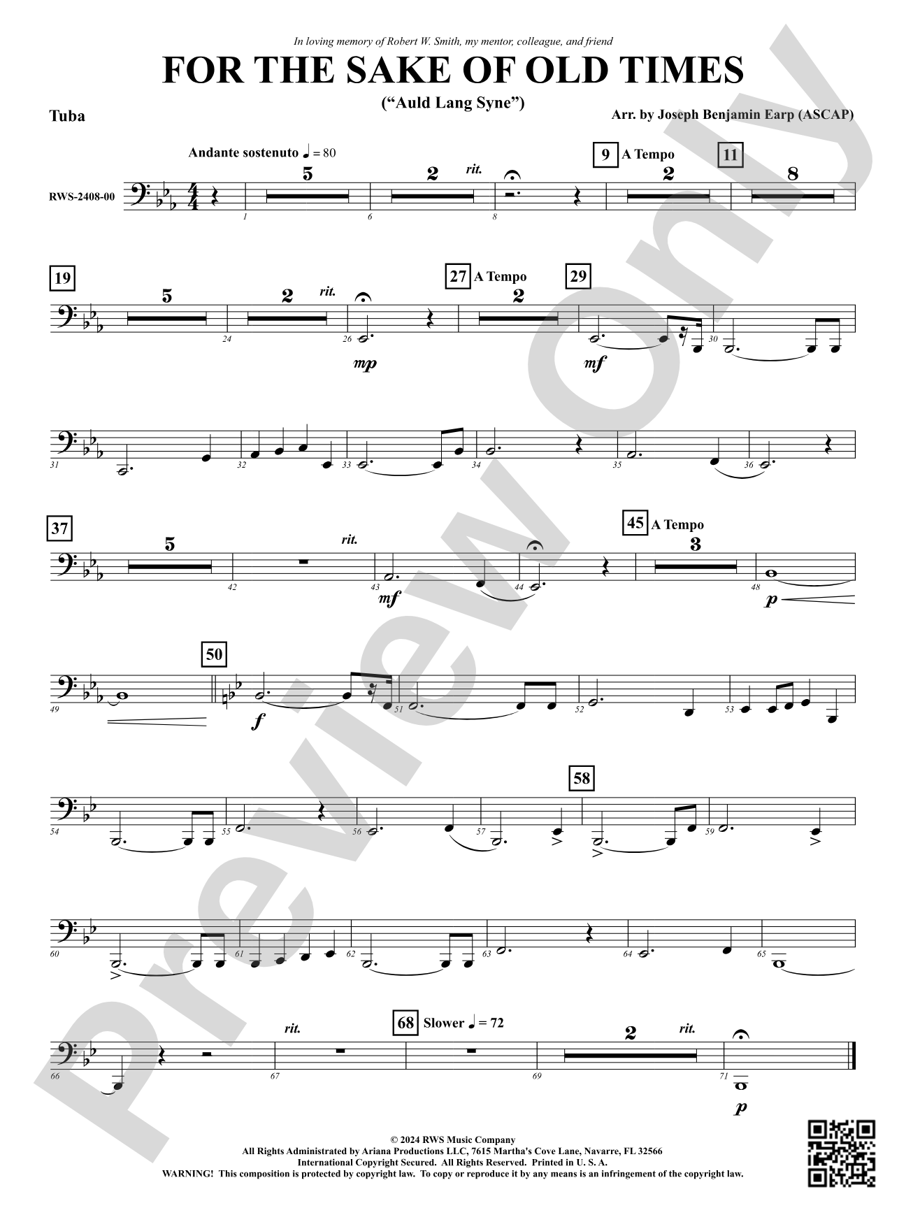 For the Sake of Old Times ("Auld Lang Syne"): Tuba