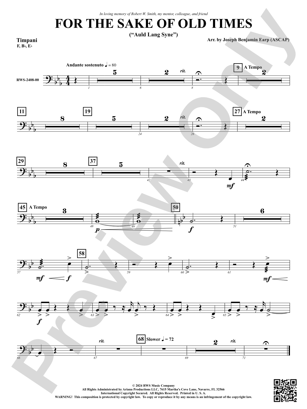 For the Sake of Old Times ("Auld Lang Syne"): Timpani