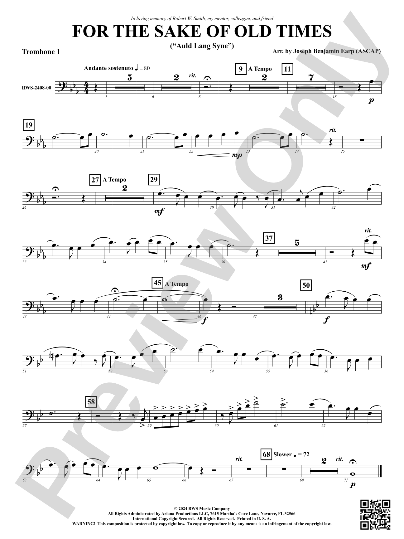 For the Sake of Old Times ("Auld Lang Syne"): 1st Trombone