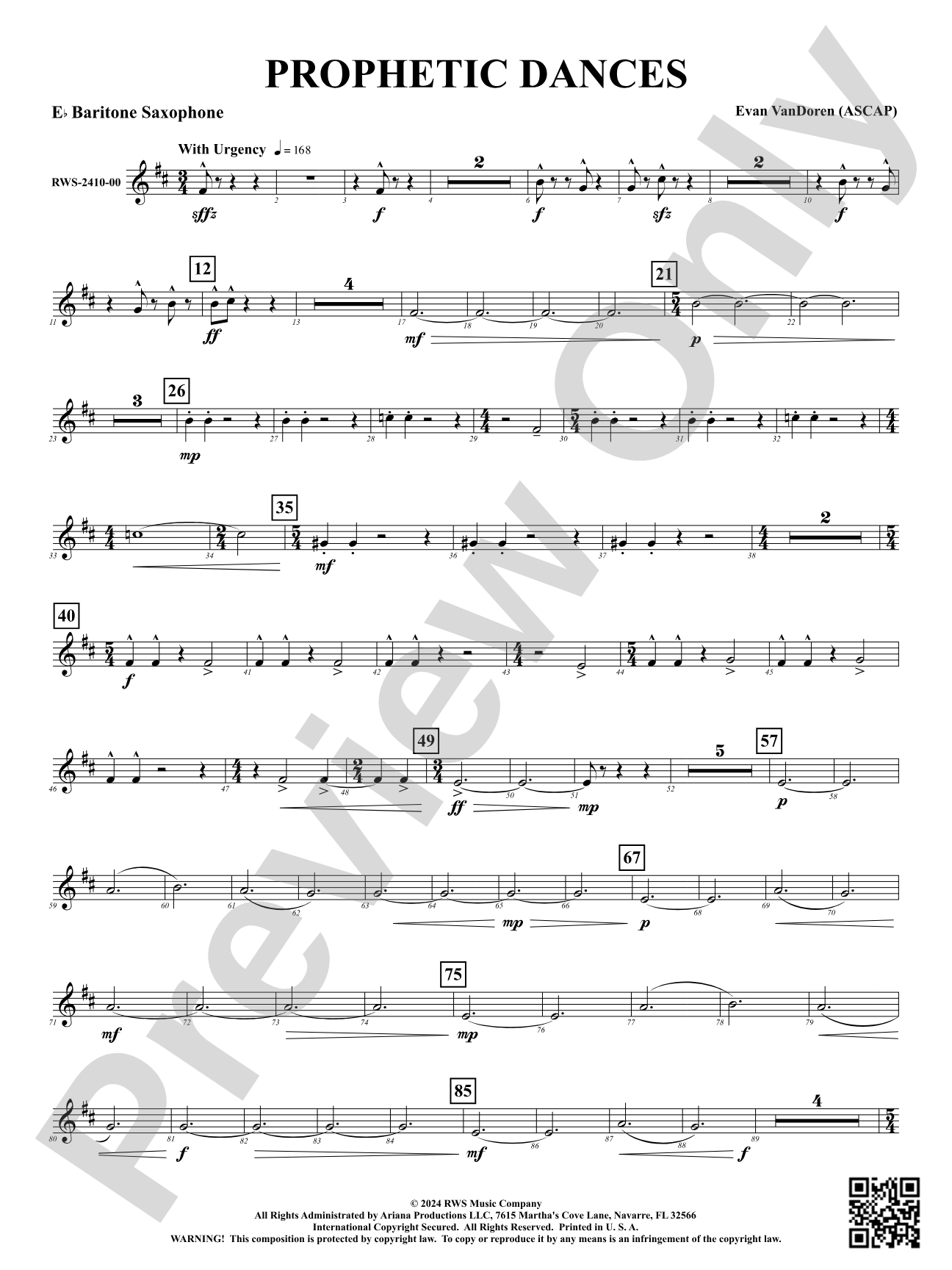 Prophetic Dances: E-flat Baritone Saxophone