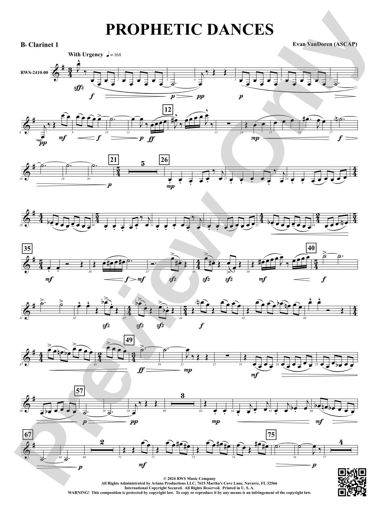 Prophetic Dances: 1st B-flat Clarinet
