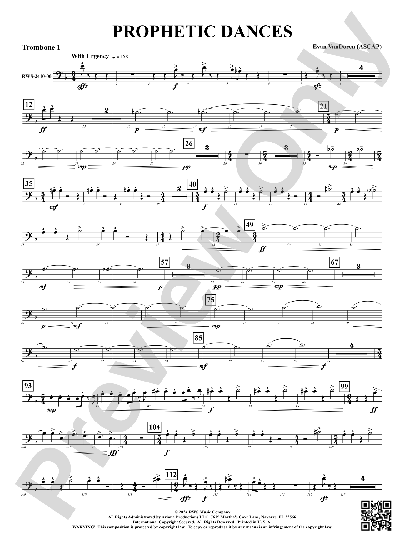Prophetic Dances: 1st Trombone